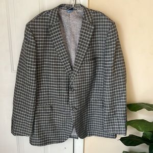 Made By Cam Newton 100% Linen Plaid Gray Modern-Fit Blazer Sport Jacket SZ 48R